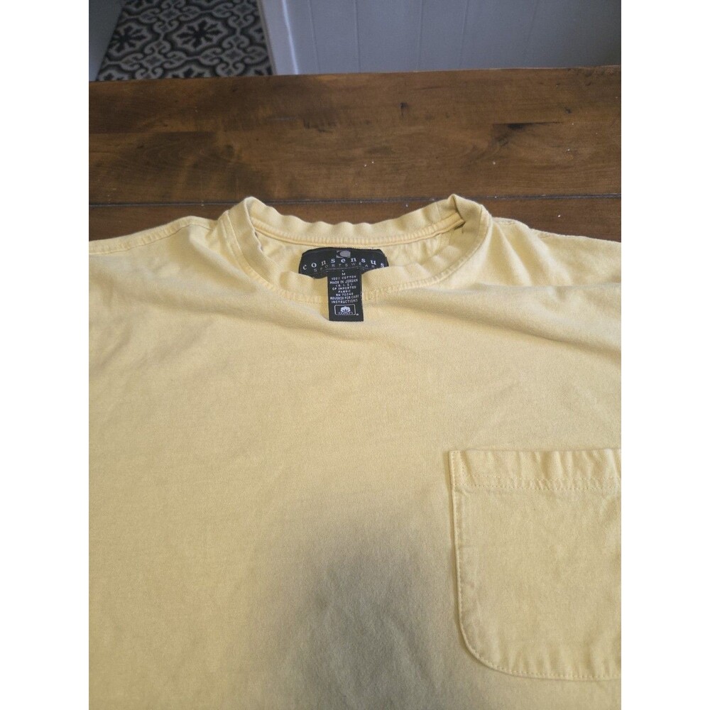 Vintage Y2K Consensus Sportswear Pocket T Shirt Mens Medium Yellow Blank Heavy